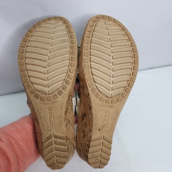 Crocs A Leigh Mini White Leather Wedge Women's Summer  Open Toe Sandal Size 8 - Picture 9 of 12